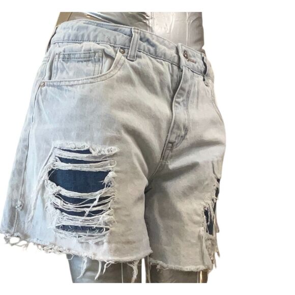 Forever 21 Jean Shorts Women 26 Blue High Rise Distressed Light Rinse Sz26 W30 - Picture 4 of 13